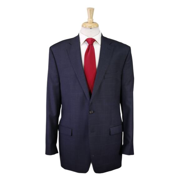 Lauren Ralph Lauren Men's Navy Blue Windowpane Wool 2-Btn Suit 42L - Picture 1 of 9
